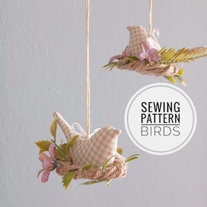 Patron de couture en tissu avec petits oiseaux, décoration de printemps, couture d'oiseaux en textile, modèle de peluche à faire soi-même
