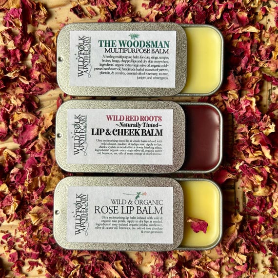 Organic Lip Balm Gift Set: Wild Rose, Wild Red Roots, The Woodsman
