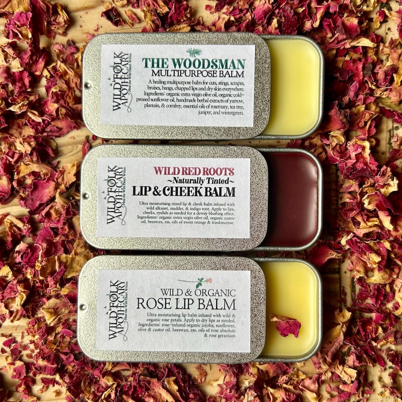 Organic Lip Balm Gift Set: Wild Rose, Wild Red Roots, The Woodsman image 1