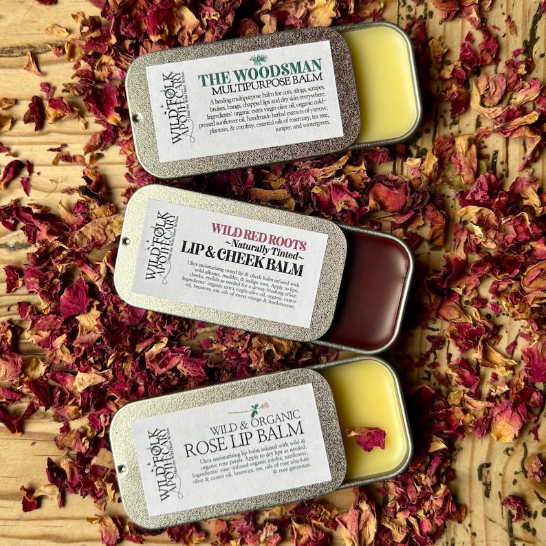 Organic Lip Balm Gift Set: Wild Rose, Wild Red Roots, The Woodsman image 2
