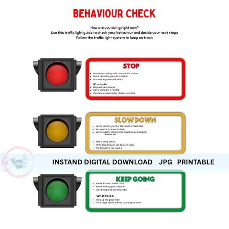 Traffic Light Behavior Chart, Kids Classroom Management (PDF, JPEG) - Etsy