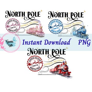 Christmas Train bundle set - PNG - Instant Download - Pink - Blue - Red - Polar Express - Santa Sack, Christmas Craft designs