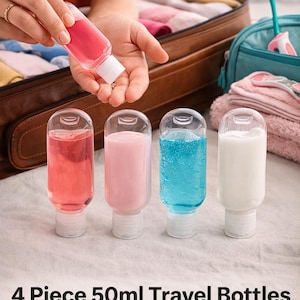 4 Piece 50ml Travel Bottles – Leakproof Flip-Top Toiletry Set for Gym, Holiday & Hand luggage