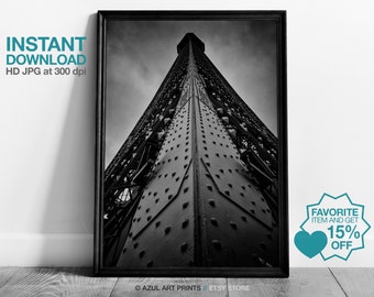 Tour Eiffel black and white photography print. Architecture print. Paris printable wall art. France design poster gift Idea digital download