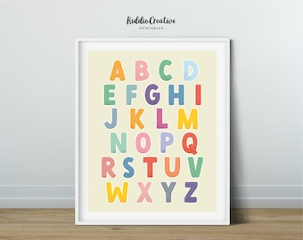 Alphabet Nursery Print; Educational Alphabet Wall Art; Kids Printable Wall Art; Homeschool Poster; DIGITAL DOWNLOAD; Kiddio Creative