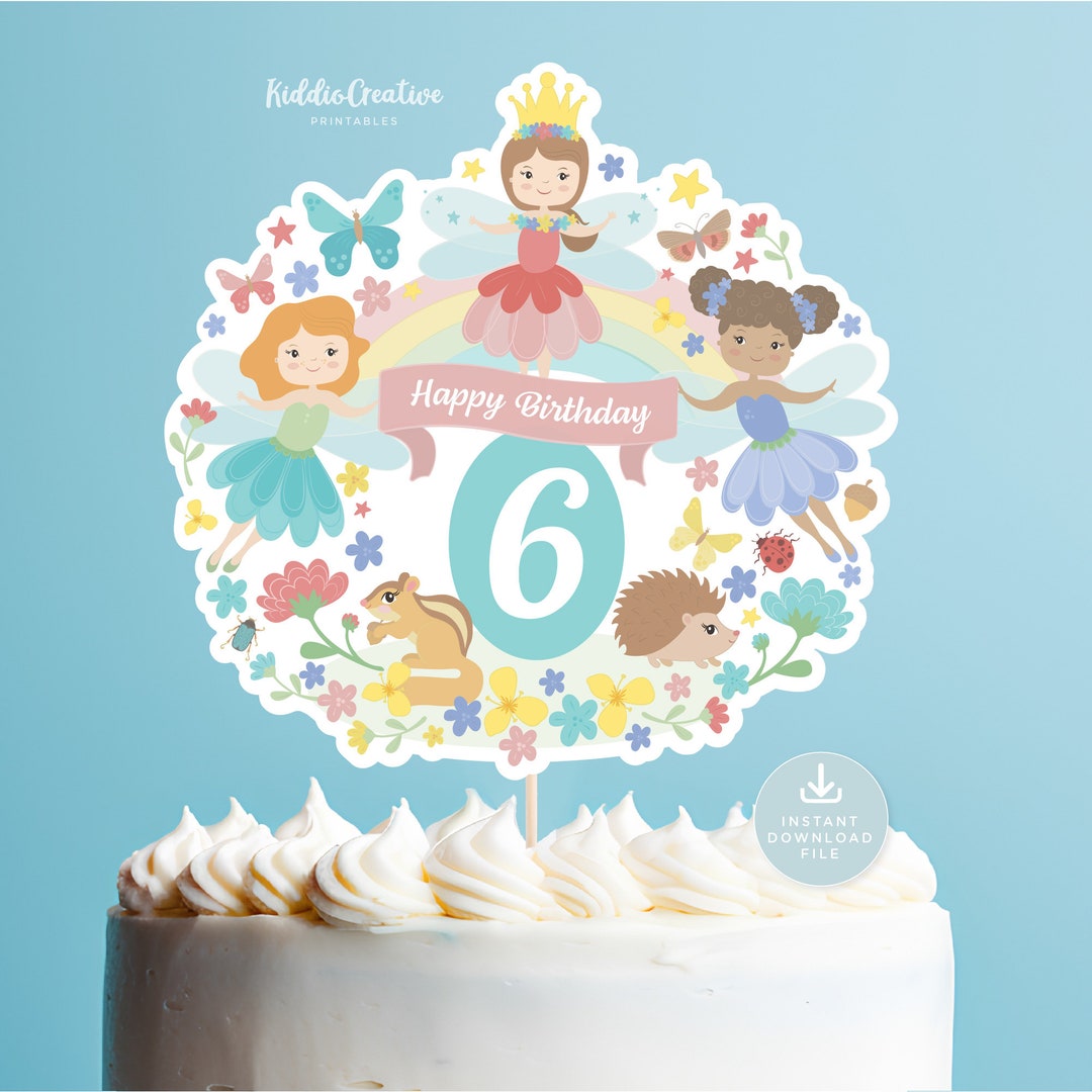 FAIRY CAKE TOPPER Six Fairy Cake Decorations Girls Sixth Birthday Party