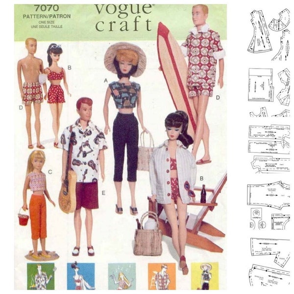 PDF Vintage Barbie and Ken Sewing Pattern | Wardrobe Clothes for Dolls 11-1/2" - 12"  | French