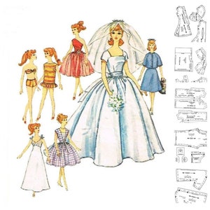 PDF Vintage Barbie Sewing Pattern | Wardrobe Clothes for Dolls 11-1/2" | English