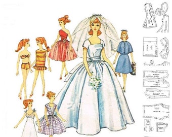 Patron de couture Barbie vintage PDF | Vêtements de garde-robe pour poupées 11-1/2" | Anglais