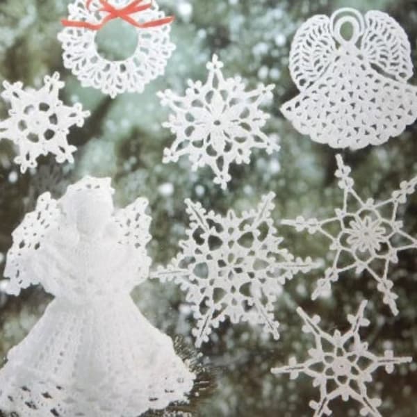 Crochet pattern - Christmas Snowflakes - Vintage pattern pdf