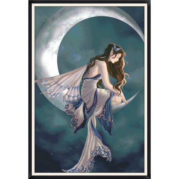 Cross stitch counted pdf / Vintage pattern / Fairy worlds #013/ Woman Moon / Digital Cross Stitch Chart