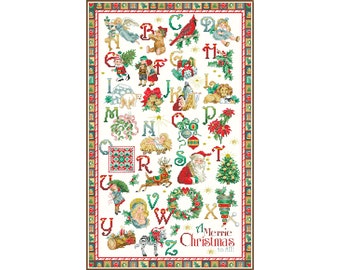 Christmas cross stitch counted pdf / Vintage pattern / Christmas alphabet / Digital Cross Stitch Chart