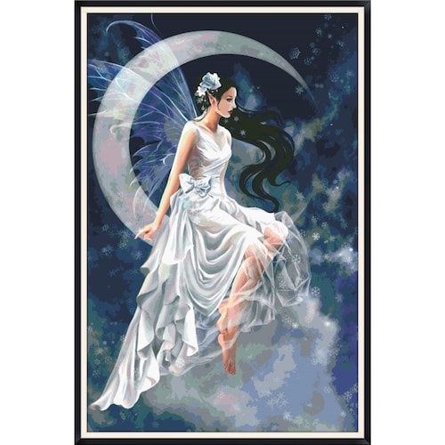 Fairy on Moon Counted Cross Stitch Pattern Etsy