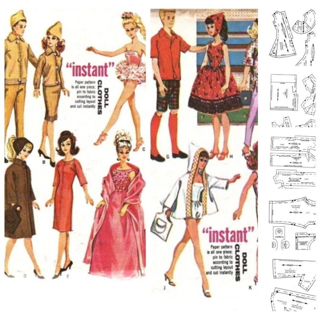 PDF Vintage Barbie and Ken Sewing Pattern Wardrobe Clothes for Dolls 11-1/2 12 English - Etsy