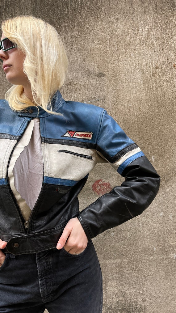 90s Dainese Motorcycle Leather Jacket in Blue, Wh… - image 6