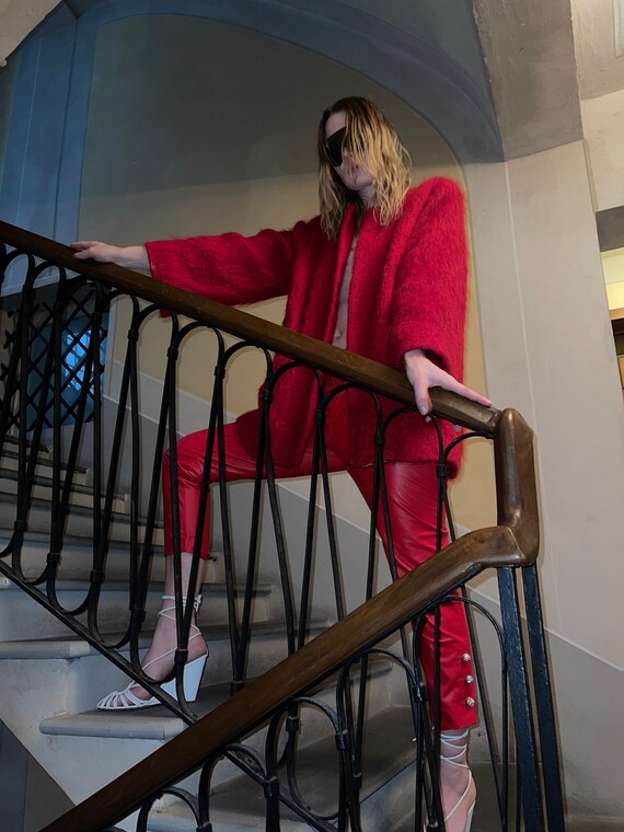 1960s Yves Saint Laurent Mohair Red Coat with Silk Li… Gem