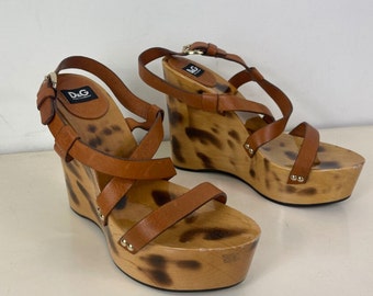 Y2k Dolce & Gabbana Animal Print Wedges/ Sandals Size EU38