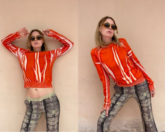 Y2k Dolce & Gabbana Burnt Orange Abstract Sweater - image 1