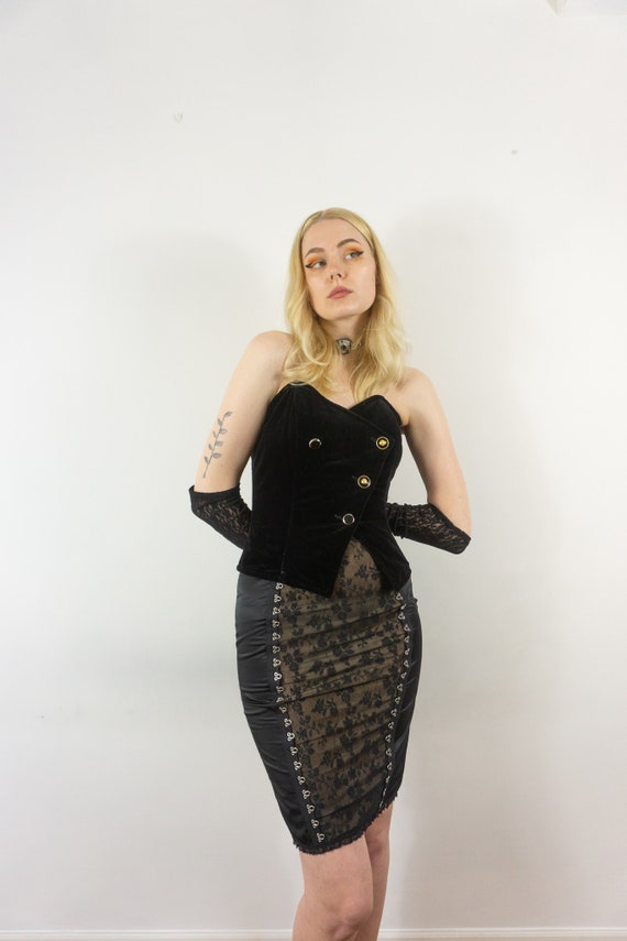 Moschino Skirt 90s Lingerie Inspired Black Pencil Skirt With Lace Vintage Corset  Skirt Super Stretchy, Size Small 