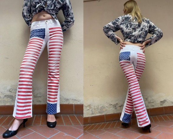 Y2k Dolce & Gabbana US Flag Bell Bottom Jeans Women's Size Medium