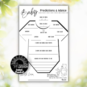 Baby Predictions Winnie the Pooh Baby Predictions & Advice Card | Baby Shower Stationary | Instant Download | Printable