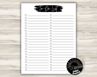 To Do List Organization | Simple To Do List | Black and White | Instant Download | Printable | Organized List | Minimal To Do List