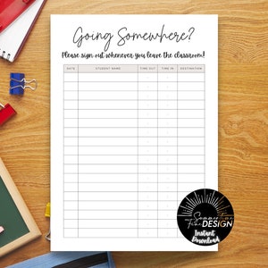 Classroom Sign Out Sheet | Printable | Instant Download