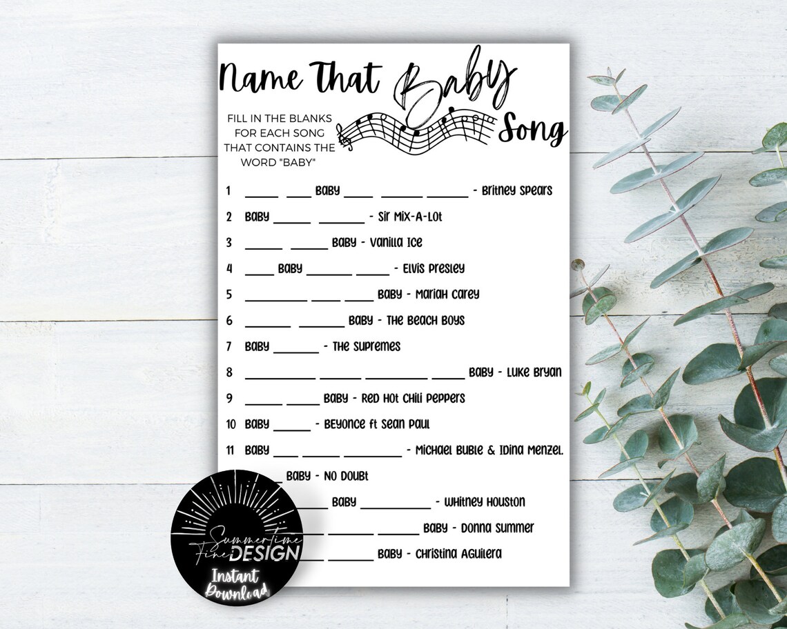 Baby Shower Game Name That Baby Song Instant Download Printable - Etsy
