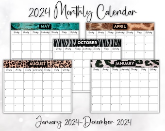 Animal Print Calendar | 2024 Calendar | Printable Monthly Calendar | Leopard Print Calendar