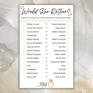 Bridal Shower Games | Would She Rather | How Well Do You Know The Bride To Be | Gold Sparkle Bling Bling| Instant Download | Printable