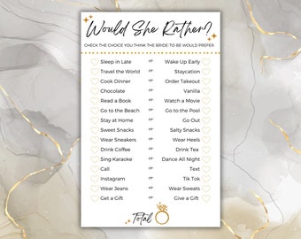 Bridal Shower Games | Would She Rather | How Well Do You Know The Bride To Be | Gold Sparkle Bling Bling| Instant Download | Printable