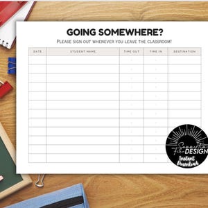 Classroom Sign Out Sheet (Landscape) | Printable | Instant Download
