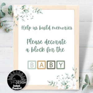 Decorate A Block Sign Baby Shower | Decorate A Block For The Baby Sign | Help Us Build Memories  | Instant Download | Printable