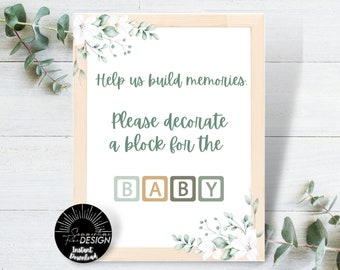 Decorate A Block Sign Baby Shower | Decorate A Block For The Baby Sign | Help Us Build Memories  | Instant Download | Printable