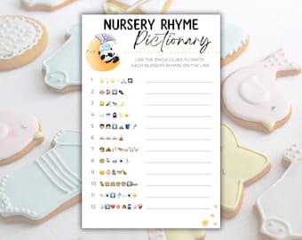 Baby Shower Games Emoji Nursery Rhyme Pictionary | Baby Shower Game | Guess the Nursery Rhyme | Instant Download | Printable
