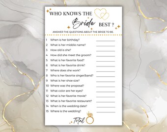 Bridal Shower Games | Who Knows The Bride Best | How Well Do You Know The Bride | Gold Sparkle Bling Bling| Instant Download | Printable
