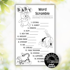 Baby Shower Game Winnie the Pooh Baby Word Scramble | Baby Shower Game | Instant Download | Printable