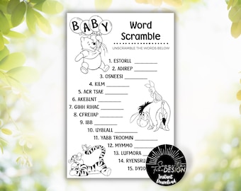 Baby Shower Game Winnie the Pooh Baby Word Scramble | Baby Shower Game | Instant Download | Printable