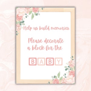 Decorate A Block Sign Baby Shower Girl | Decorate A Block For The Baby Sign | Help Us Build Memories  | Instant Download | Printable