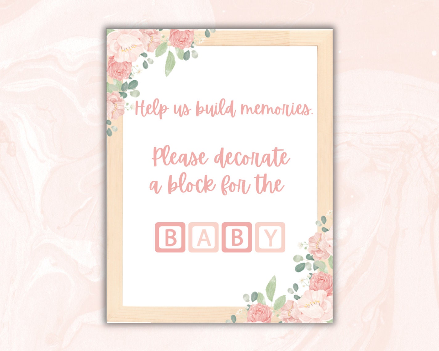 Decorate A Block Sign Baby Shower Girl | Decorate A Block For The Baby Sign | Help Us Build Memories  | Instant Download | Printable