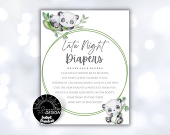 Baby Shower Panda Late Night Diapers | Late Night Diapers Baby Shower Game | Instant Download | Printable