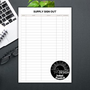 Supply Sign Out Sheet | Printable | Instant Download