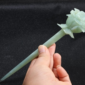 Beautiful Rose Jade Hairpin,Natural Xiu Jade Hairpin, jade carved flower Hair Stick,Gift for Her K1781