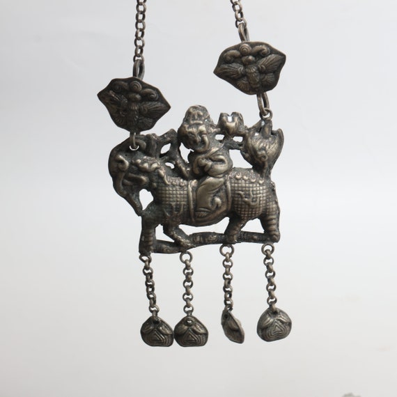 Collection of Chinese antique old silver necklace 