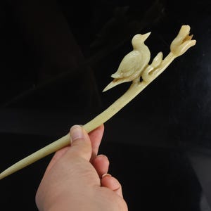 Beautiful Flower bird jade hairpin Jade Hairpin,Natural Xiu Jade Hairpin, jade Hand carved flower Hair Stick,Gift for Her K1806
