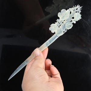 Beautiful Plum blossom jade hairpin,Natural Xiu Jade Hairpin, jade Hand carved flower Hair Stick,Gift for Her K1794