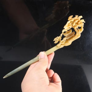Beautiful Hollowed out landscape map jade hairpin，Certificate Natural Xiu Jade Hair Stick, jade Hand carved hairpin,Gift for Her K1834