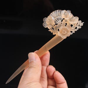 Beautiful Fan with Plum Blossom jade hairpin ,Natural Xiu Jade Hair Stick, jade Hand carved hairpin,Gift for Her K1826