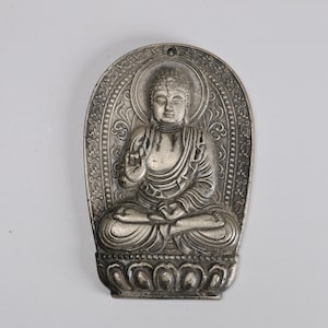 Antique Chinese alloy carved Buddhist pendant, talisman K815