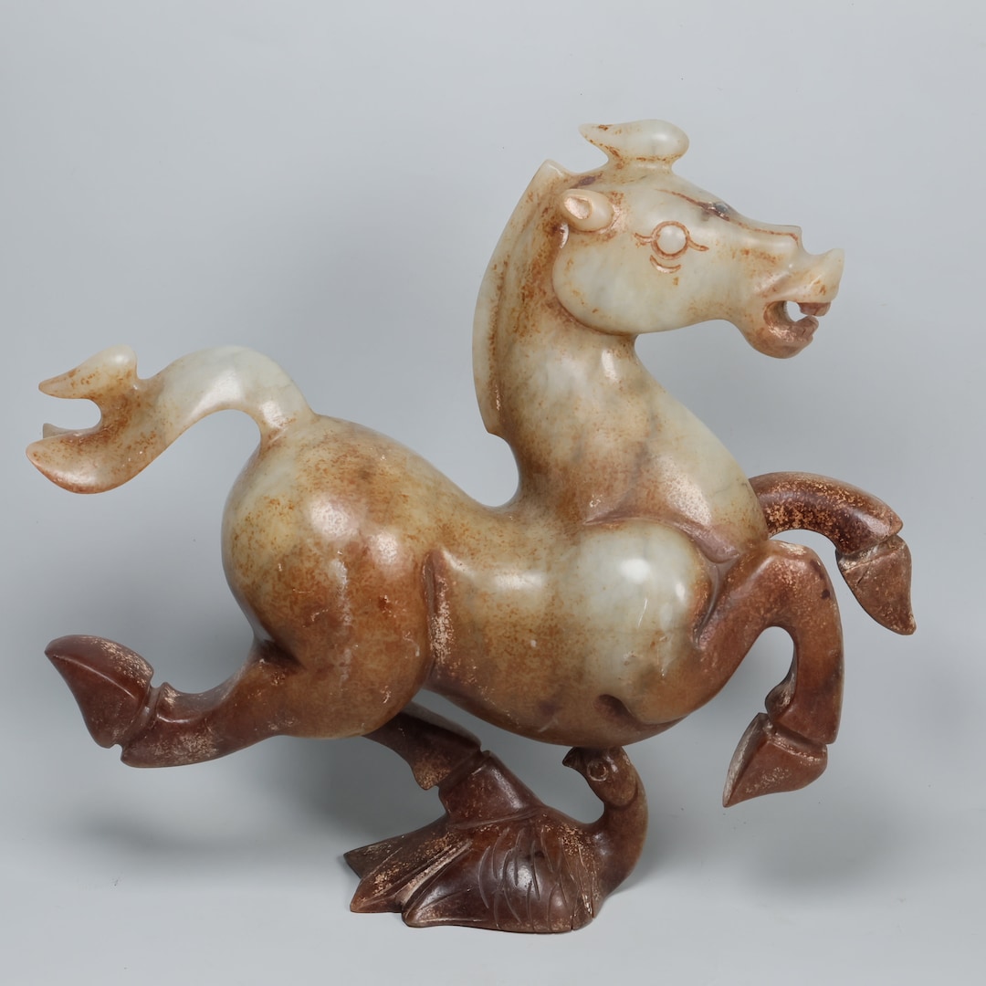 2770g Antique Chinese Jade Carved Galloping Horse Treading on a Flying ...